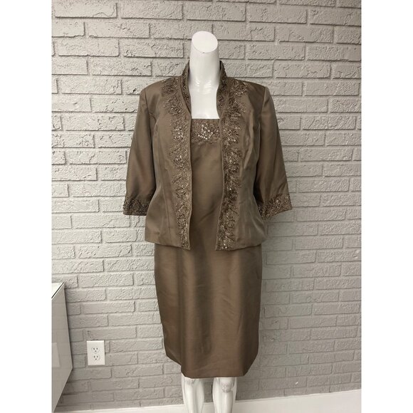 Alex Evening Women Embroidered Beaded Mother of the Bride Dress Jacket Size 8P - Picture 1 of 14